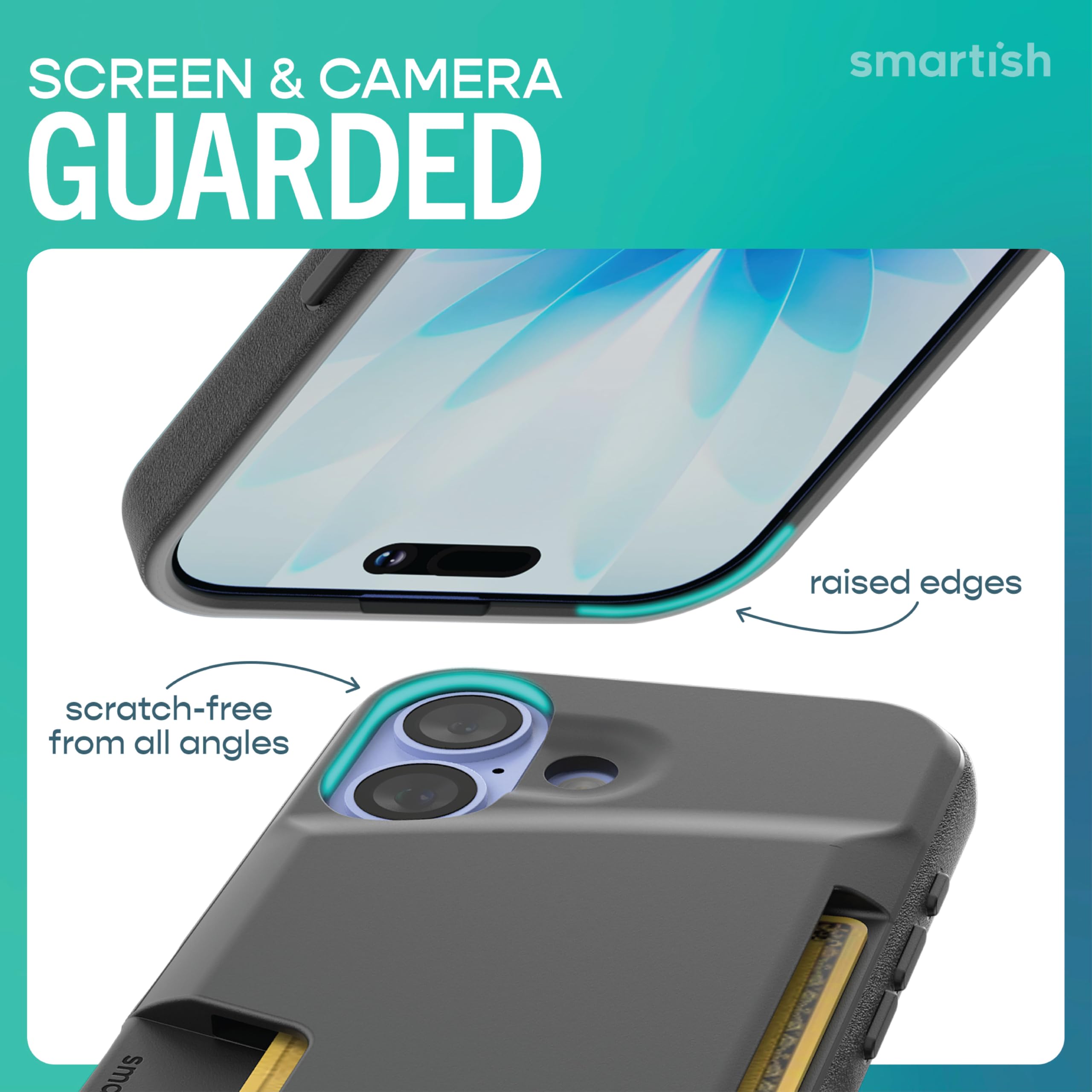 SCREEN & CAMERA GUARDED

smartish

raised edges

scratch-free from all angles