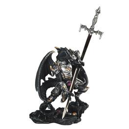 FC Design - 5"H Dragon with Armor and Sword Figurine Statue Computer Desk Tabletop Medieval Gaming Home Decor Gift - Multi-Color