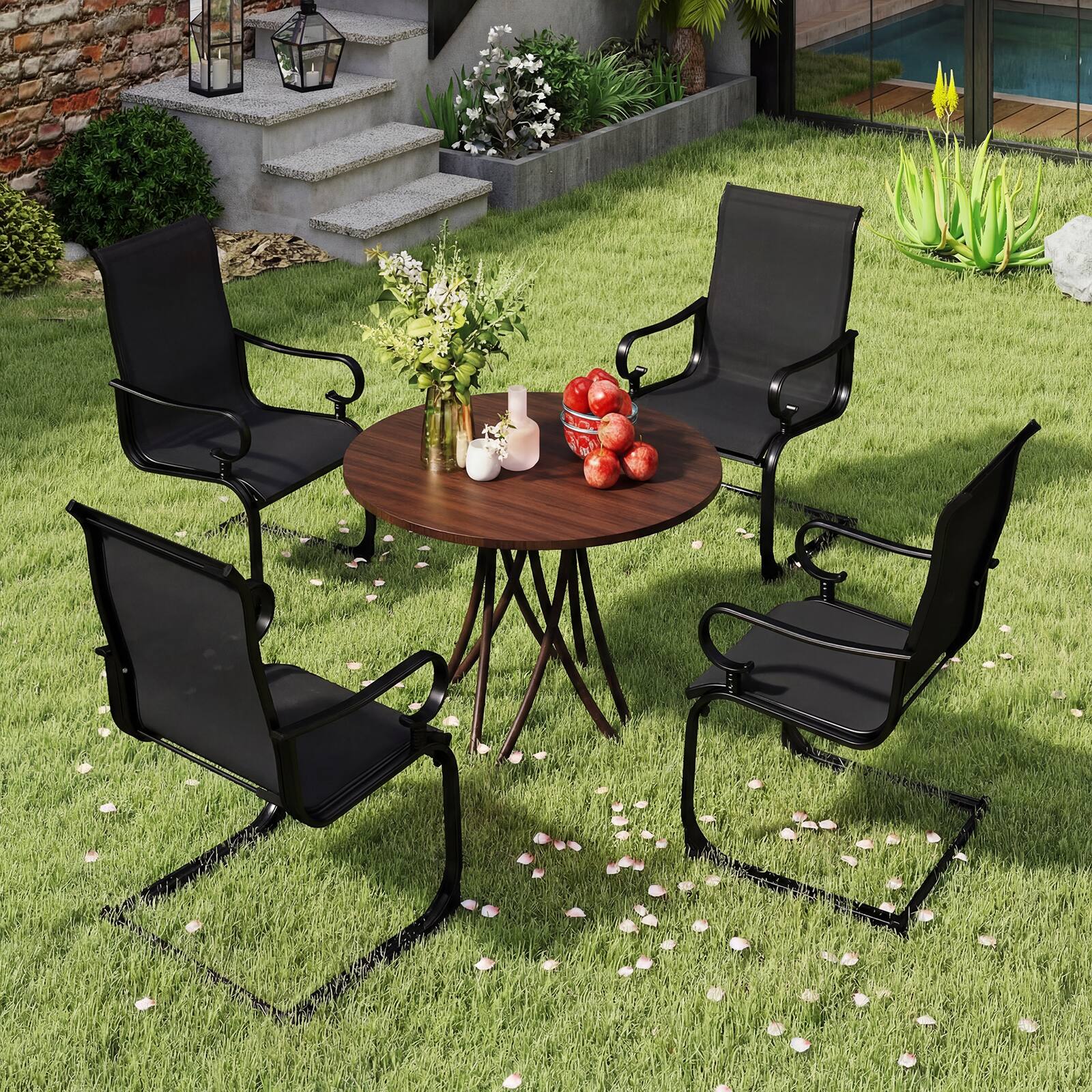 Alt View 4. Costway - Costway Set of 2 Patio Chairs C-Spring Motion Chairs with Quick-drying & Breathable Fabric - Black.