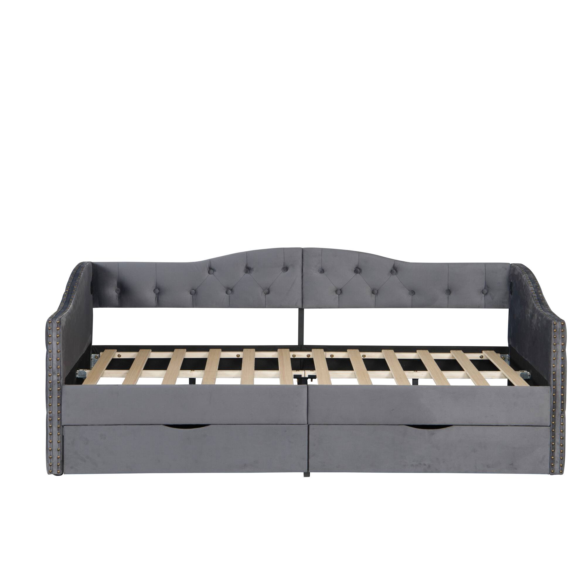 Alt View 6. GOODSILO - Upholstered Twin Daybed with Storage Drawers, No Box Spring Required, Mid-Century Design Sofa Bed for Living Rooms - Gray.