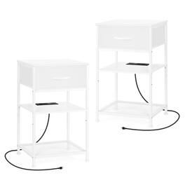 Oumilen - Set of 2 End Tables with Fabric Drawer & Built-in Charging Station - White