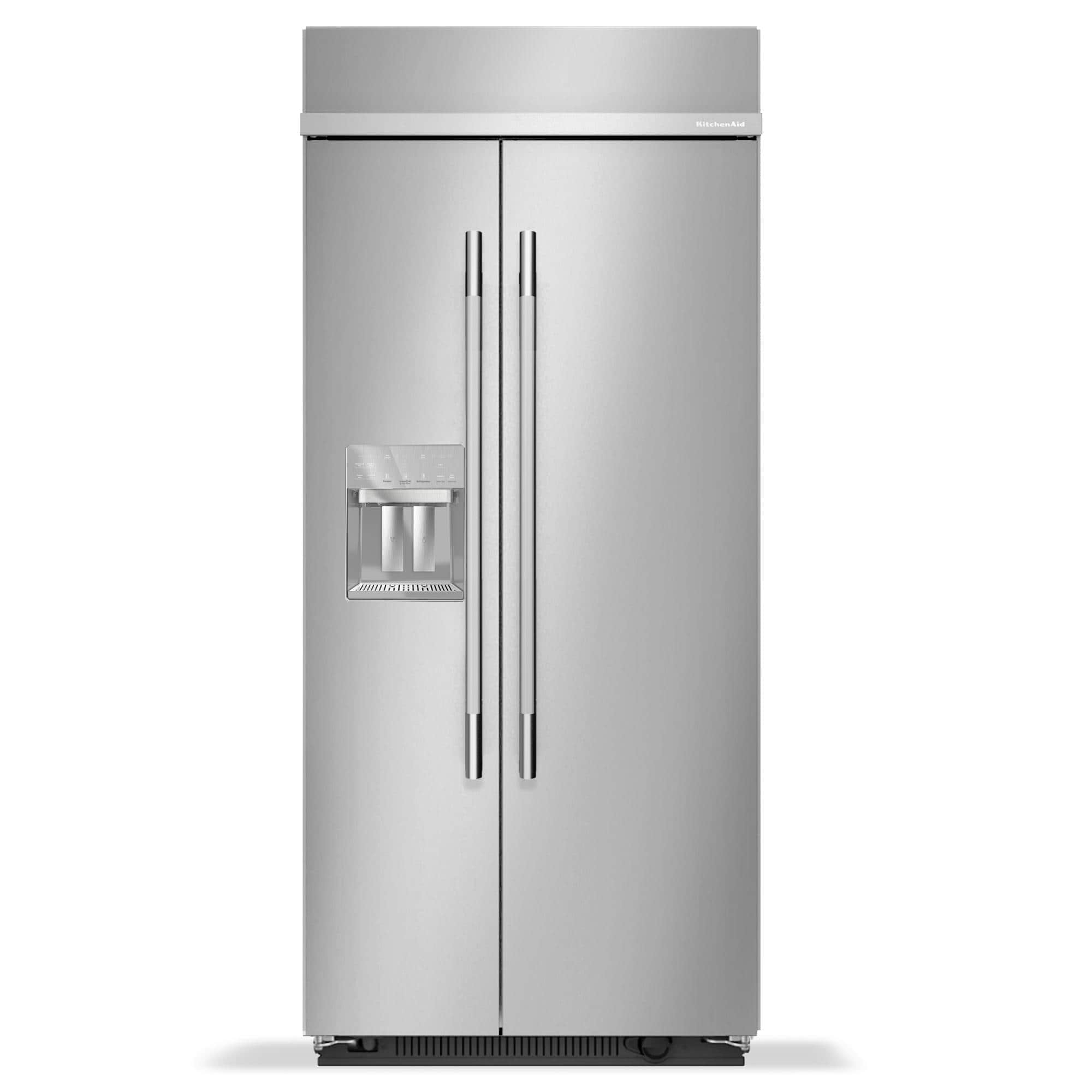 Front. KitchenAid - 20.8 Cu. Ft. Built-In Side-by-Side Refrigerator with Exterior Water and Ice Dispenser - Stainless Steel with PrintShield Finish.