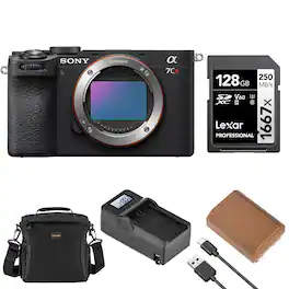 Bundle - Sony - Alpha a7CR Mirrorless Camera Body, Black, with Shoulder Bag, 128GB SD Card, Extra Battery, Charger