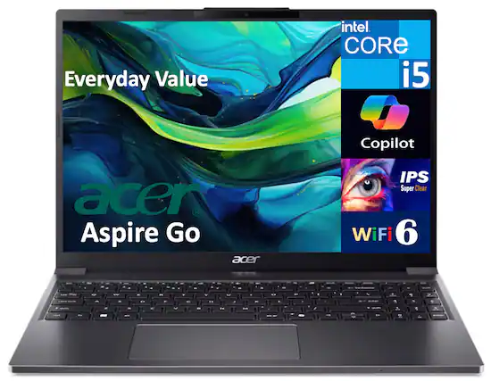 Everyday Value
intel CORE i5
Copilot
acer Aspire Go
IPS Super Clear
WiFi 6