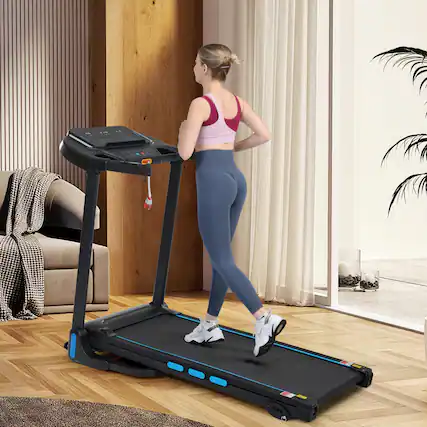 Front. Siljoy - 3.5HP Hydraulic Auto-Fold Home Treadmill: 10MPH, 350Lbs, Incline, Heart Rate, Type C/USB, Bluetooth - Black.