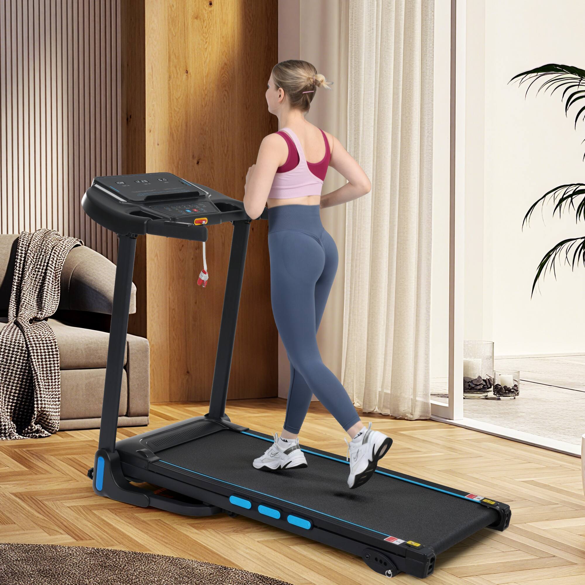 Front. Siljoy - 3.5HP Hydraulic Auto-Fold Home Treadmill: 10MPH, 350Lbs, Incline, Heart Rate, Type C/USB, Bluetooth - Black.