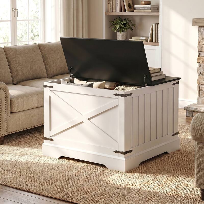 Alt View 2. WELLFOR - 31.5 " Farmhouse Lift Top Coffee Table  with Large Hidden Storage, Square Wood Center Table for Living Room - Black.