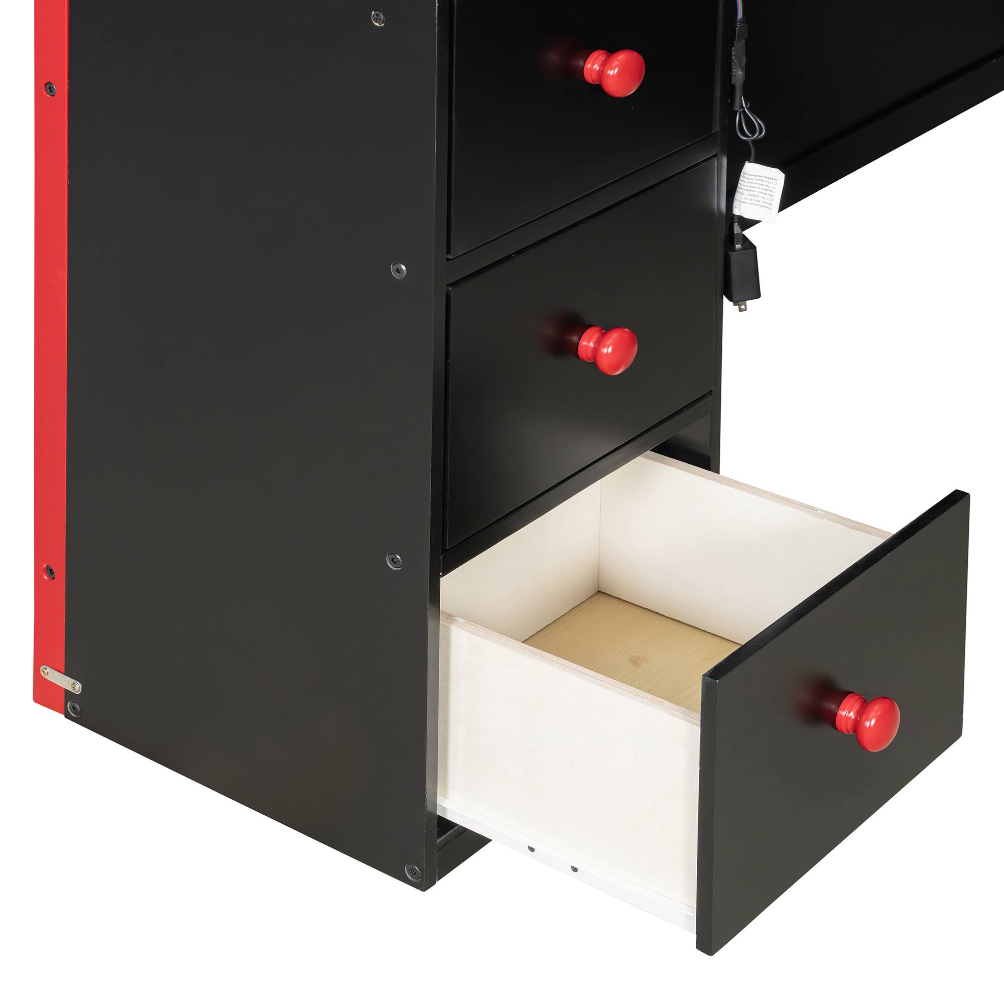 Alt View 6. Anysun - Full Size Wood Loft Bed with Desk, Ample Storage Space and Light - Red.