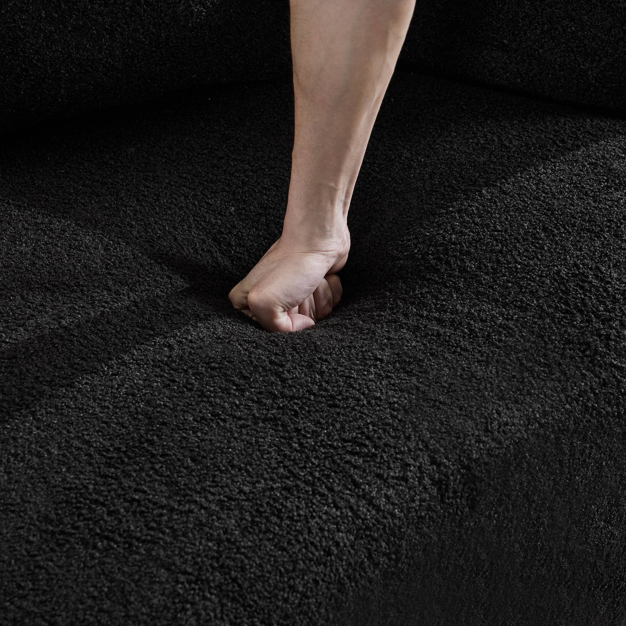 Alt View 8. GOODSILO - Modern Curved Loveseat Sofa with Teddy Velvet Fabric for Small Spaces and Apartments - Black.