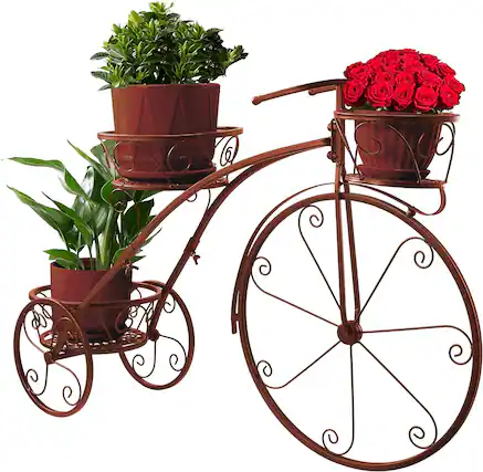 Front. Sorbus - Sorbus Tricycle Plant Stand - Flower Pot Cart Holder Ideal for Home, Garden, Patio, Gift for Plant Lovers, Housewarming - Brone.