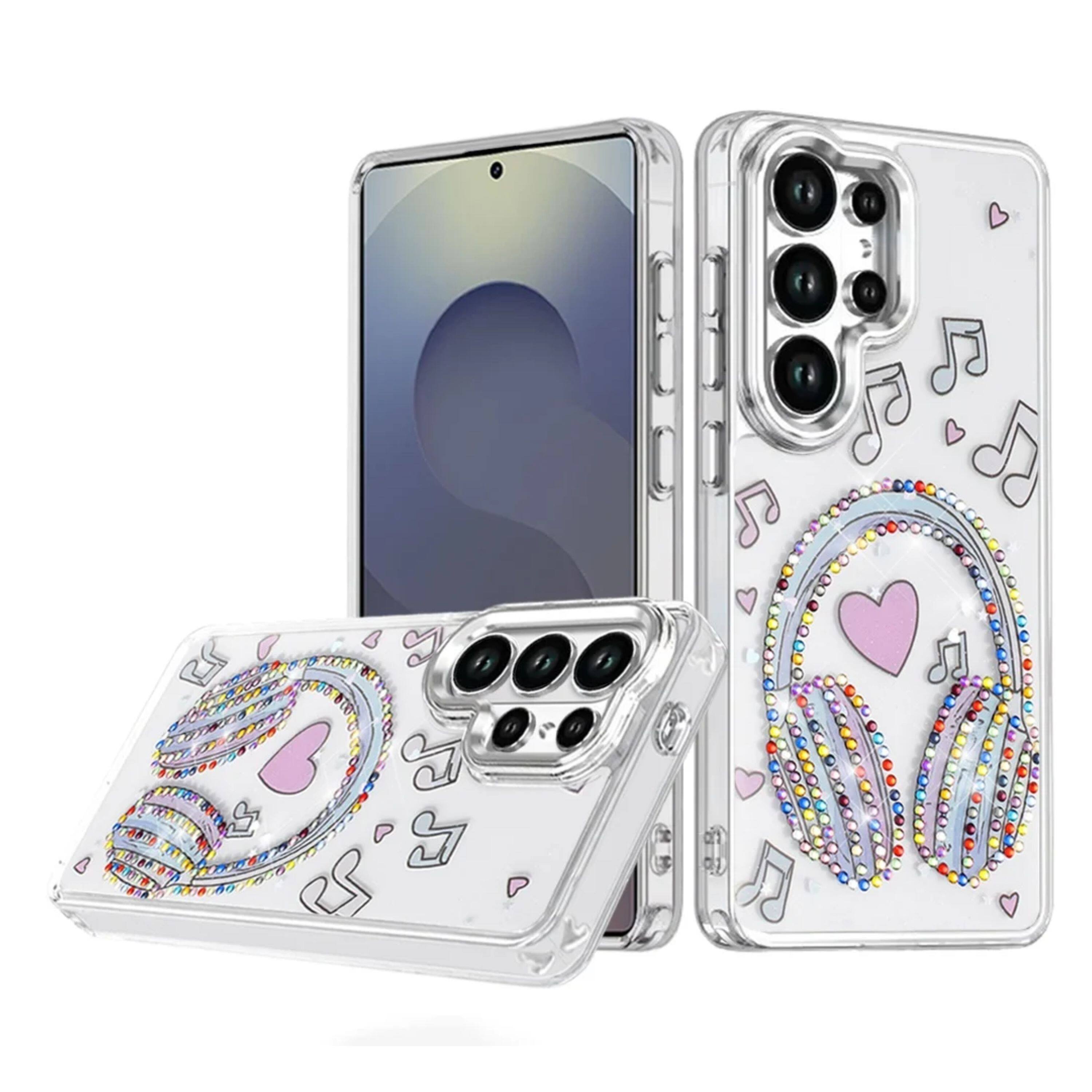 Angle. Kitcheniva - Colorful Epoxy Design Plastic Jewels Phone Case With Tempered Glass For Samsung Galaxy S25 Ultra Music - Multicolor.