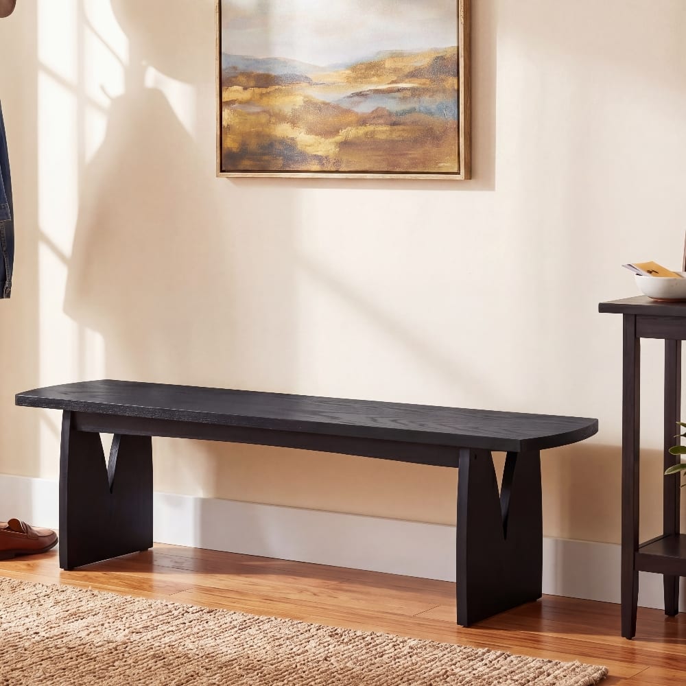 Ropilly - Modern Dining Bench Long Entryway Bench Acacia Legs High Capacity for Kitchen Living Room - Black price history on PriceWatchPro