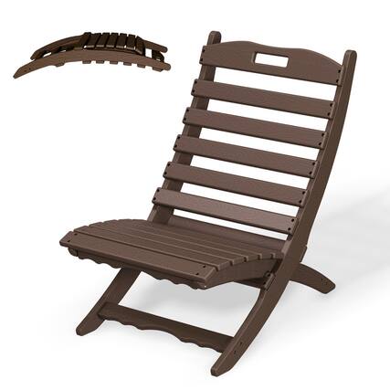 Front. FODINGHILL - Folding Xavier Wave Chairs with Wood Grain, Portable HDPE Adirondack Chairs, All-Weather Outdoor Chairs - Dark Brown.