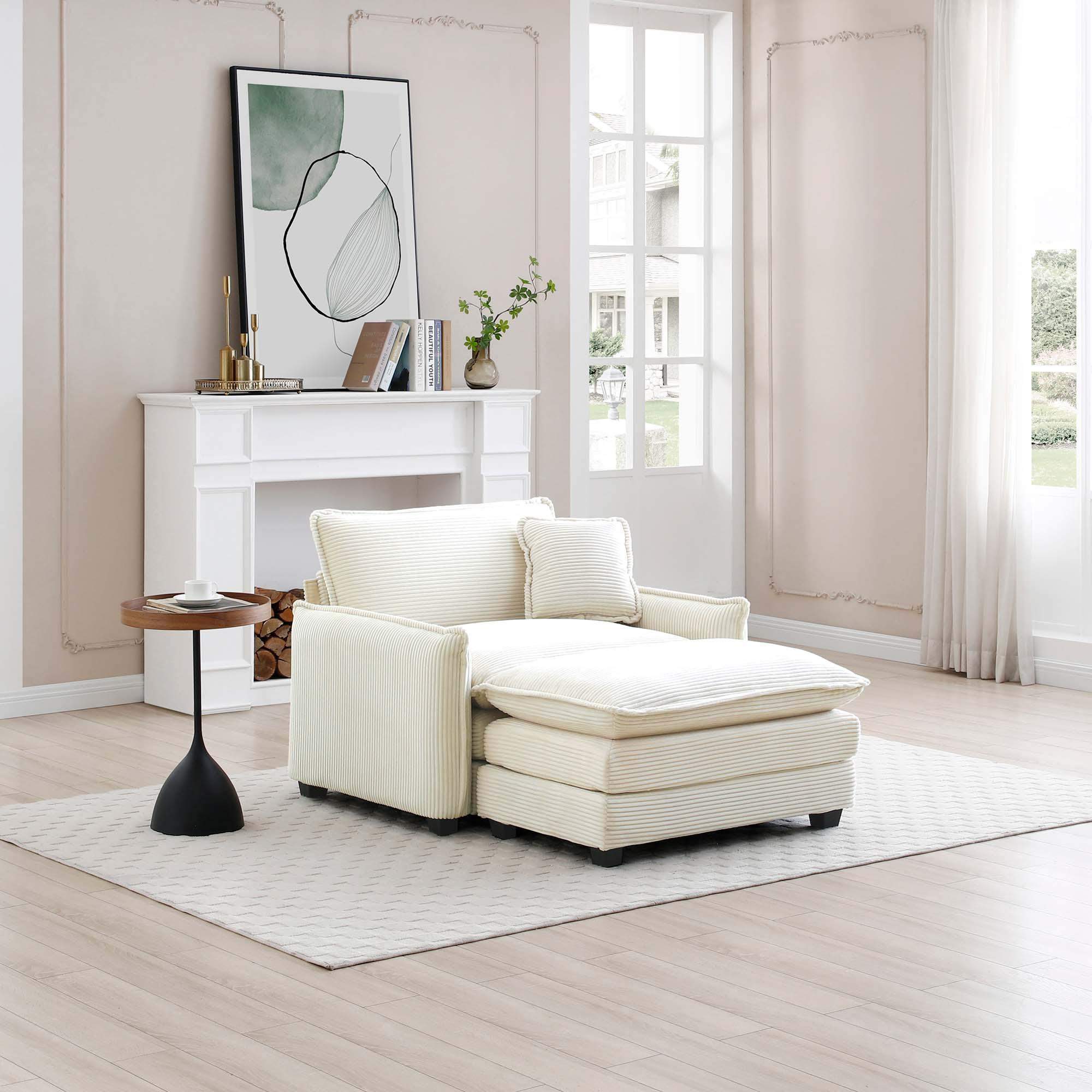 Front. LOVMOR - Single Deep Seat Sofa With Footstool With One Pillow Suitable for Living Room and Bedroom Club Multiple OccasionsWhite - White.