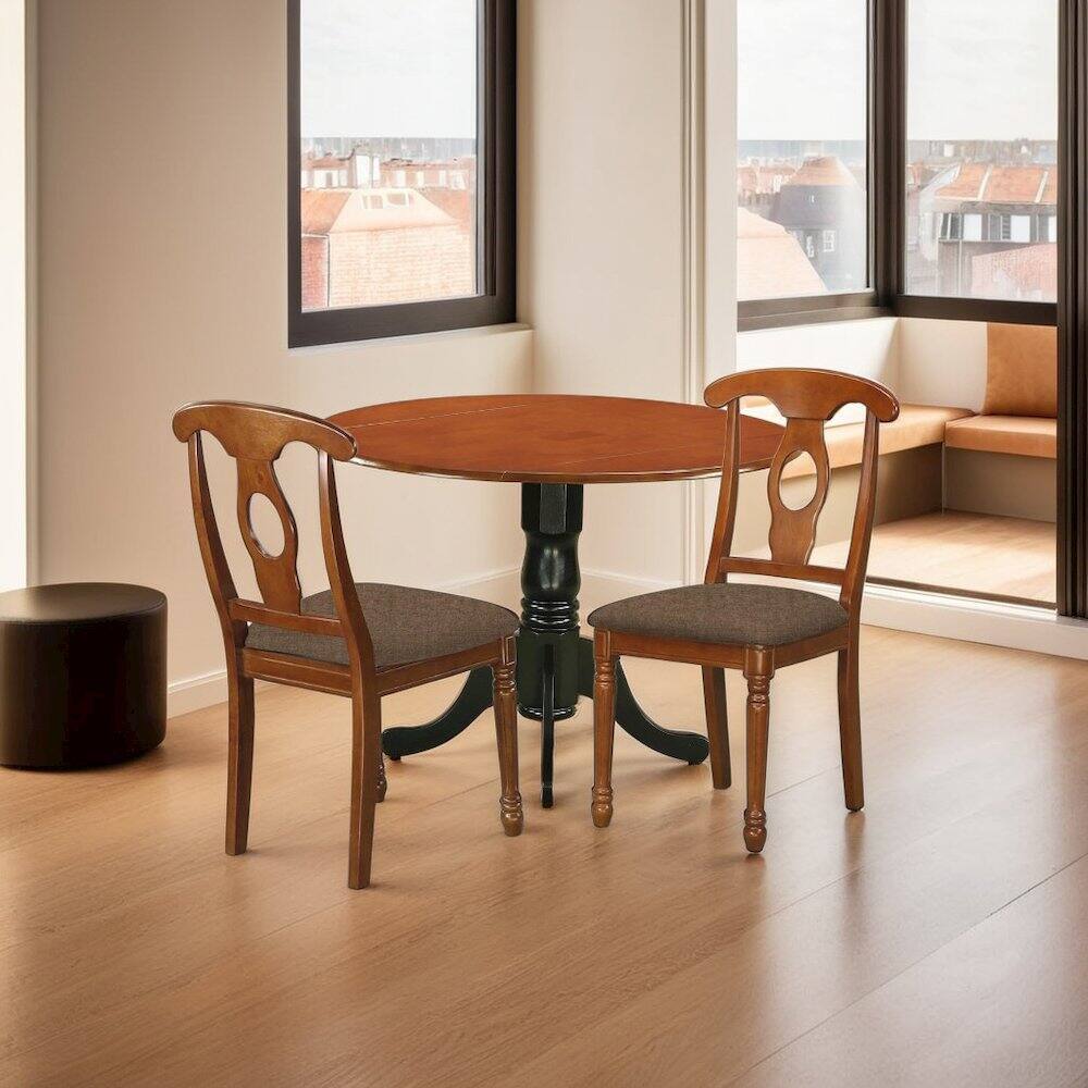 Angle. FurniFact - Elegant Wooden Dining Chairs with Upholstered Seat – Set of Two - Saddle Brown.