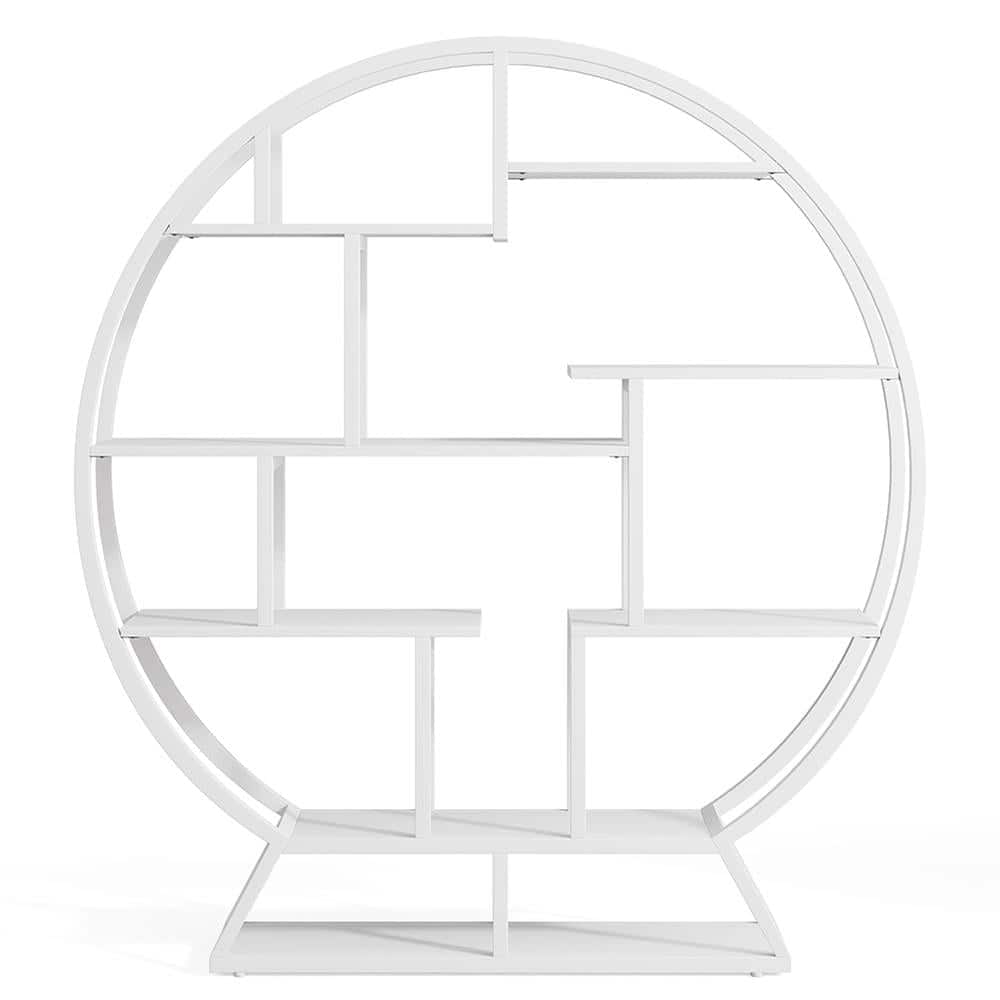 Kadyn - Bookshelf, Storage Shelf, Bookcase,Round Bookshelf, 63 Inch Etagere Bookcase with Staggered Shelves - White