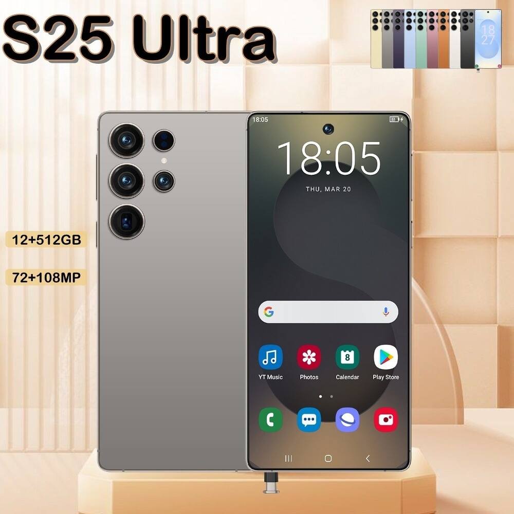 S25 Ultra 18:05 L 18:05 THU, MAR 20 12+512GB 72+108MP G 8 YT Music Photos Calendar Play Store