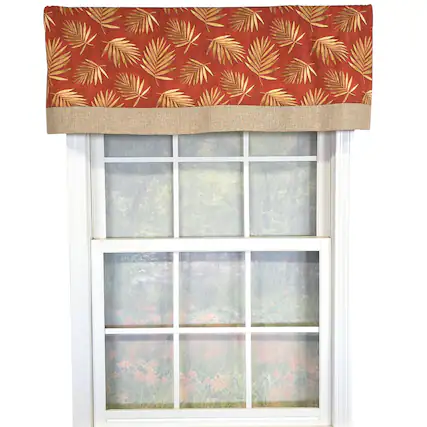 Front. RLF Home - RLF Home 100% Cotton Hawthorn Banded With Poly/Cotton Ivory lining Rod Pocket Valance 50" x 17" Red - Red.