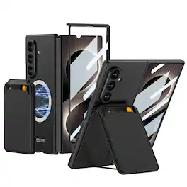 Dteck - Magnetic Case for Samsung Galaxy Z Fold8 Ultra with Card Holder Kickstand Built-in Tempered Glass Matte Shockproof Cover - Black