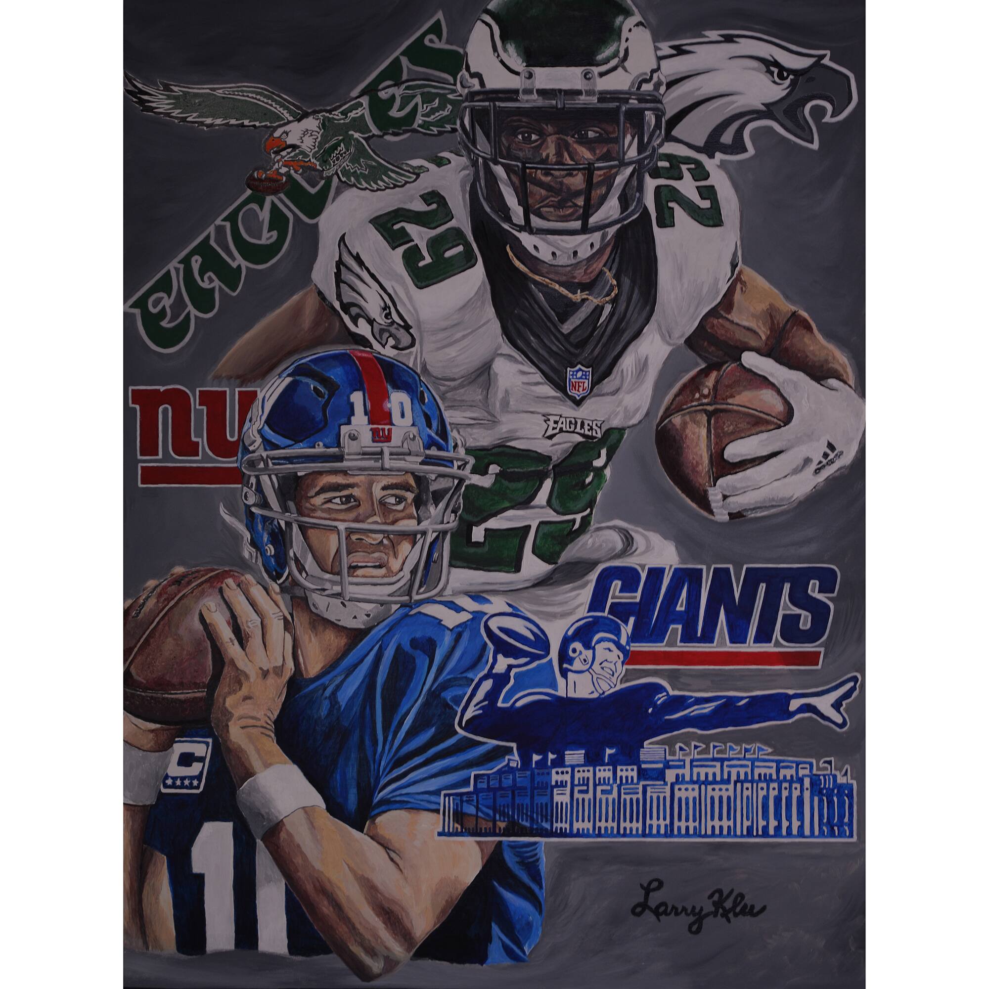 Eagles vs. Giants "Storied Rivals" 36" x 48" Fine Art Canvas Print by Artist Larry Klukaszewski