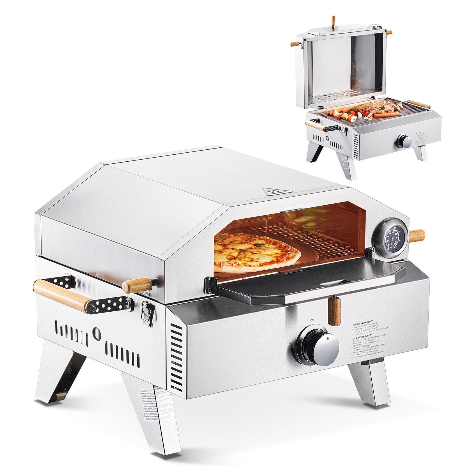 Glintex - 13in Pizza Oven Outdoor Gas Maker, with Stone and Thermometer for Pizza and Grill Use - Black