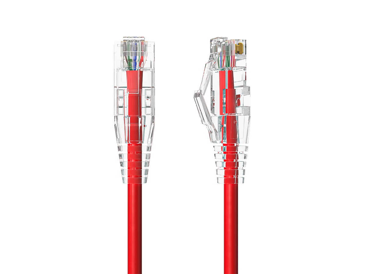 Front. Cable Leader - Cat 6a Ethernet Cable, Slim 28 AWG Snagless RJ45 Patch, 10 Gbps for Router, Gaming Console, PC, Server Rack - Red.
