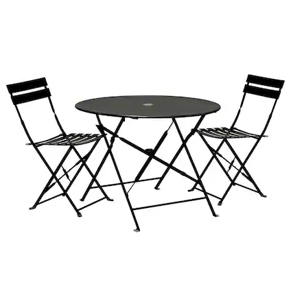 Front. Carolina Chair & Table - Bistro 30" Round Table Outdoor Set - Set of 3 - Black - Black.