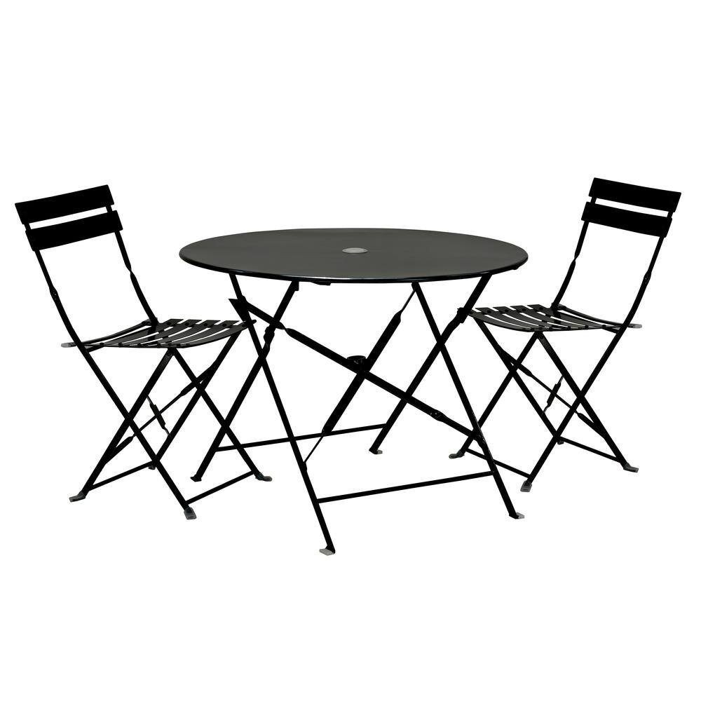 Front. Carolina Chair & Table - Bistro 30" Round Table Outdoor Set - Set of 3 - Black - Black.