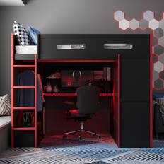 Front. Anysun - Full Size Wood Loft Bed with Desk,Wardrobe,Ample Storage Space,and RGB Light - Red.