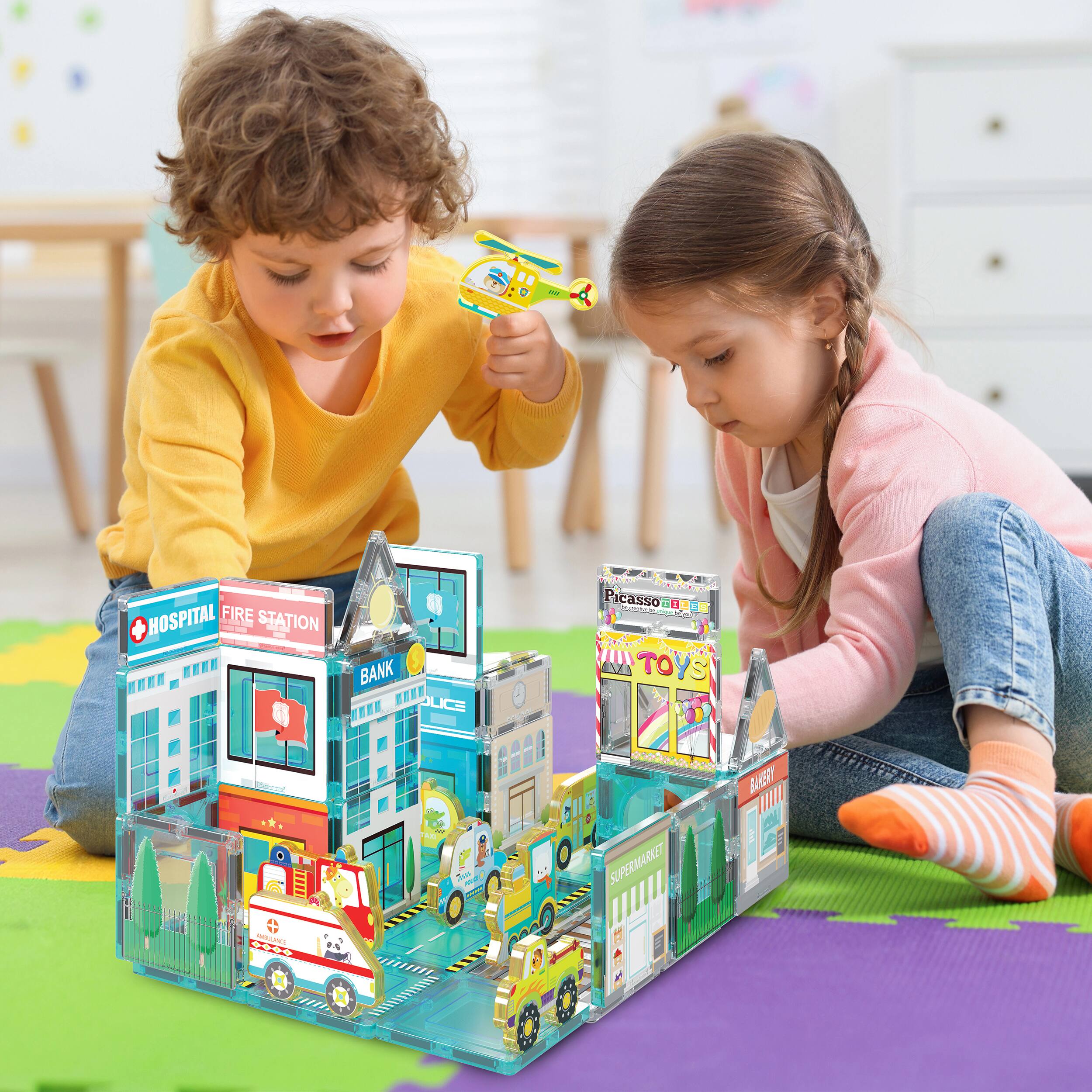 - HOSPITAL
- FIRE STATION
- BANK
- POLICE
- TOYS
- BAKERY
- SUPERMARKET