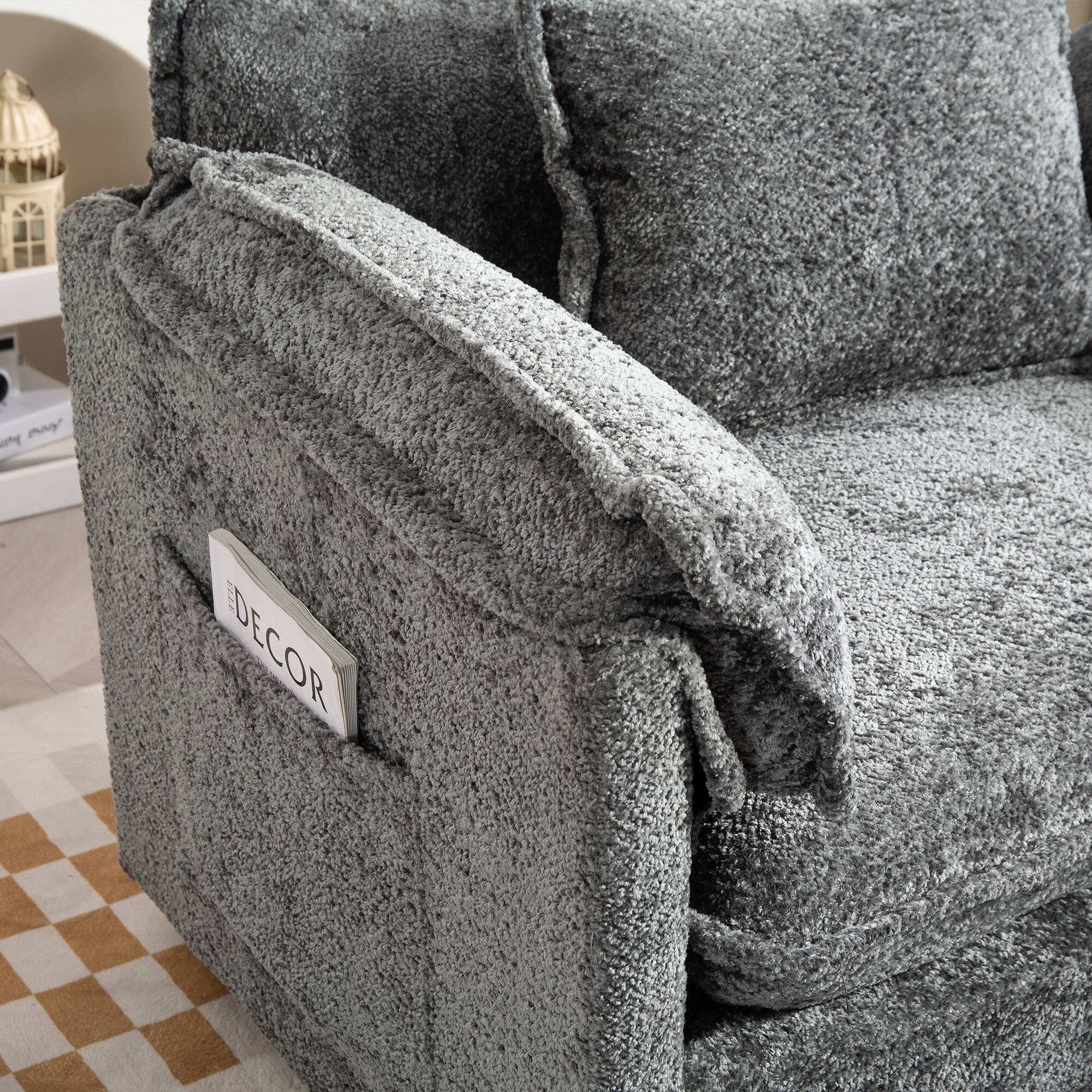 Alt View 1. LUCKY ONE - 55"x39" Oversized Boucle Single Sofa Bed with Wider seat - Dark Grey.