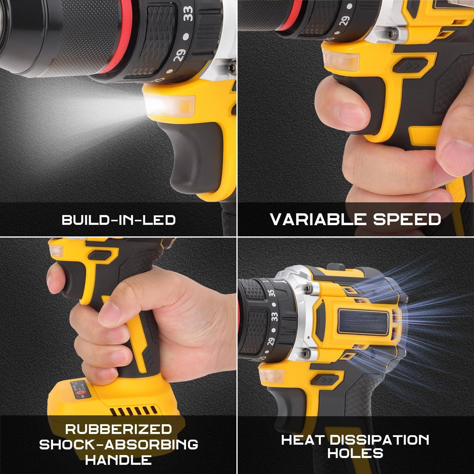 - BUILD-IN-LED
- VARIABLE SPEED
- RUBBERIZED SHOCK-ABSORBING HANDLE
- HEAT DISSIPATION HOLES