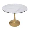 Front. LeisureMod - Bristol 31" Round Minimalist Dining Table, Sintered Stone or MDF Top - Space-Saving Pedestal Base Kitchen & Cafe Table - MDF - Marbled White.