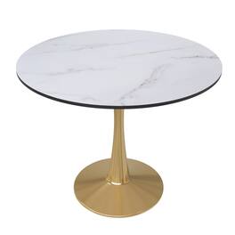LeisureMod - Bristol Modern 35" Round Dining Table MDF/Sintered Stone Top - Pedestal Base for Kitchen, Cafe, and Restaurant - MDF - Marbled White