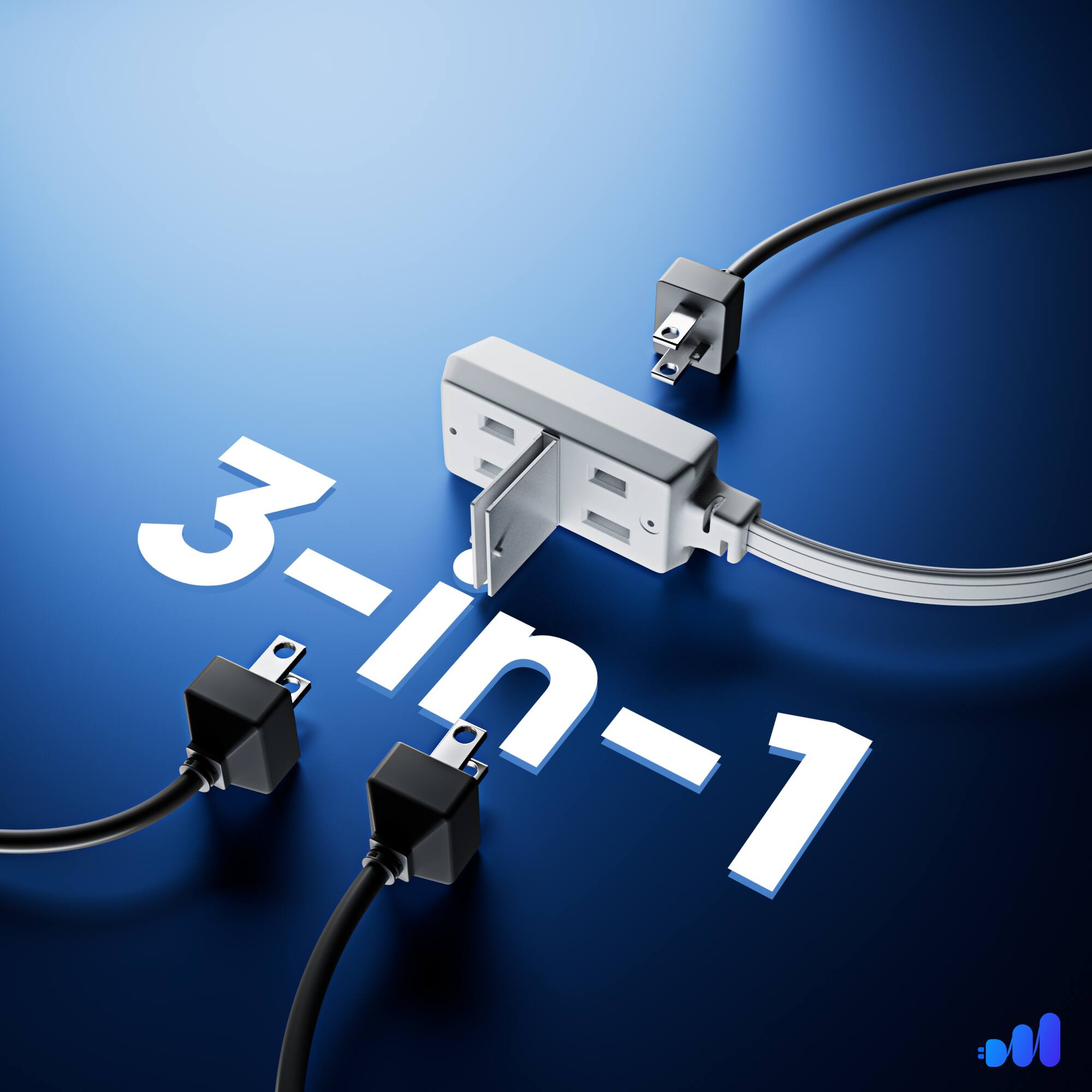 Alt View 2. Maximm - 10ft 360° Rotating Flat Plug Extension Cord/Wire, 16 AWG Multi 3 Outlet, 2 Prong with Safety Cover - UL Certified - White.