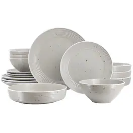 Elama - Emilia 16 Piece Double Bowl Stoneware Dinnerware Set - Light Gray