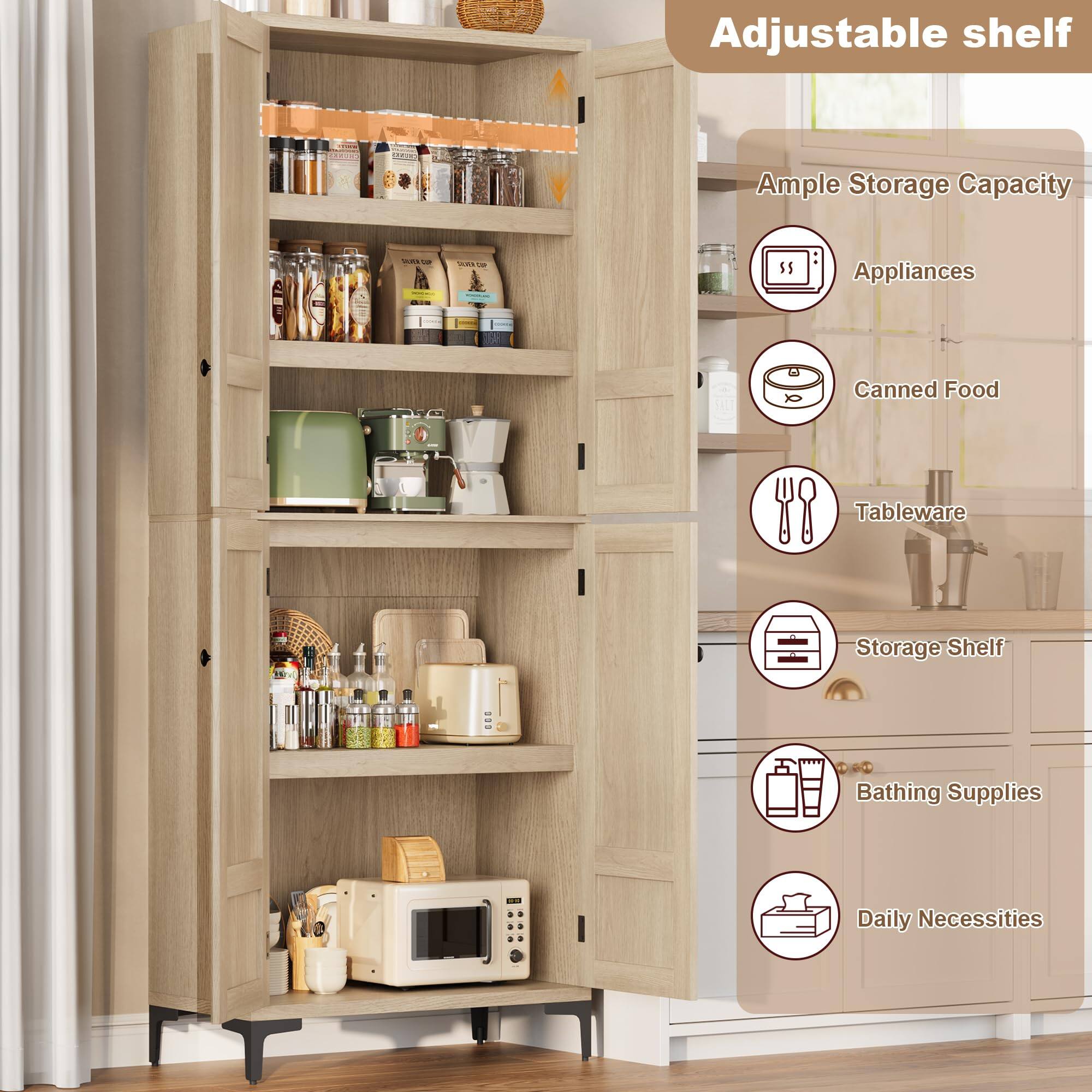 Adjustable shelf

Ample Storage Capacity

- Appliances
- Canned Food
- Tableware
- Storage Shelf
- Bathing Supplies
- Daily Necessities