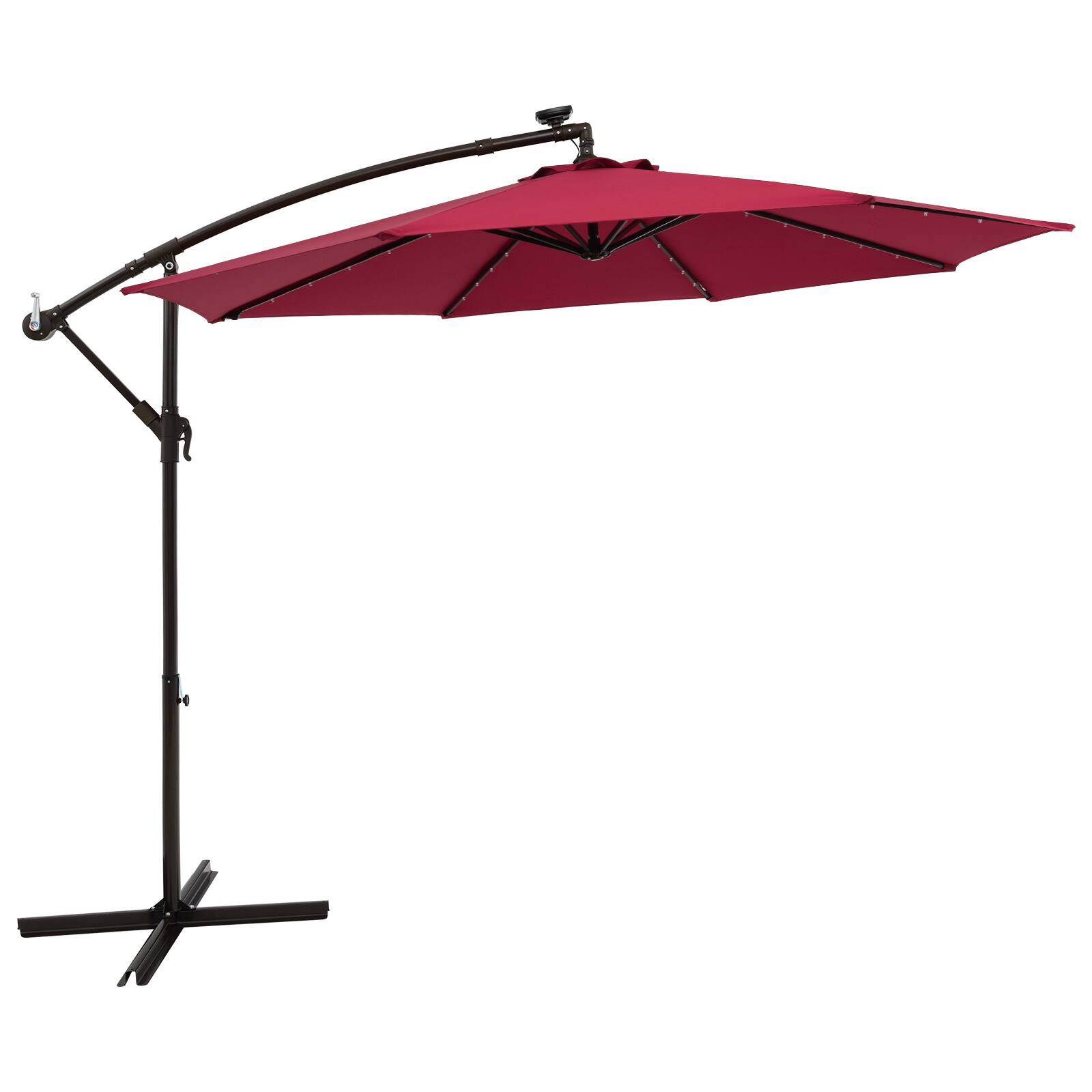 Alt View 1. Costway - 10 Ft Patio Solar LED Offset Umbrella 40 Lights Crank Cross Base - Red.