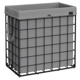 Songmics Home - 110L Laundry Basket, Collapsible Washing Basket, Laundry Hamper, Removable and Washable Liner, Metal Wire Frame - Black and Gray