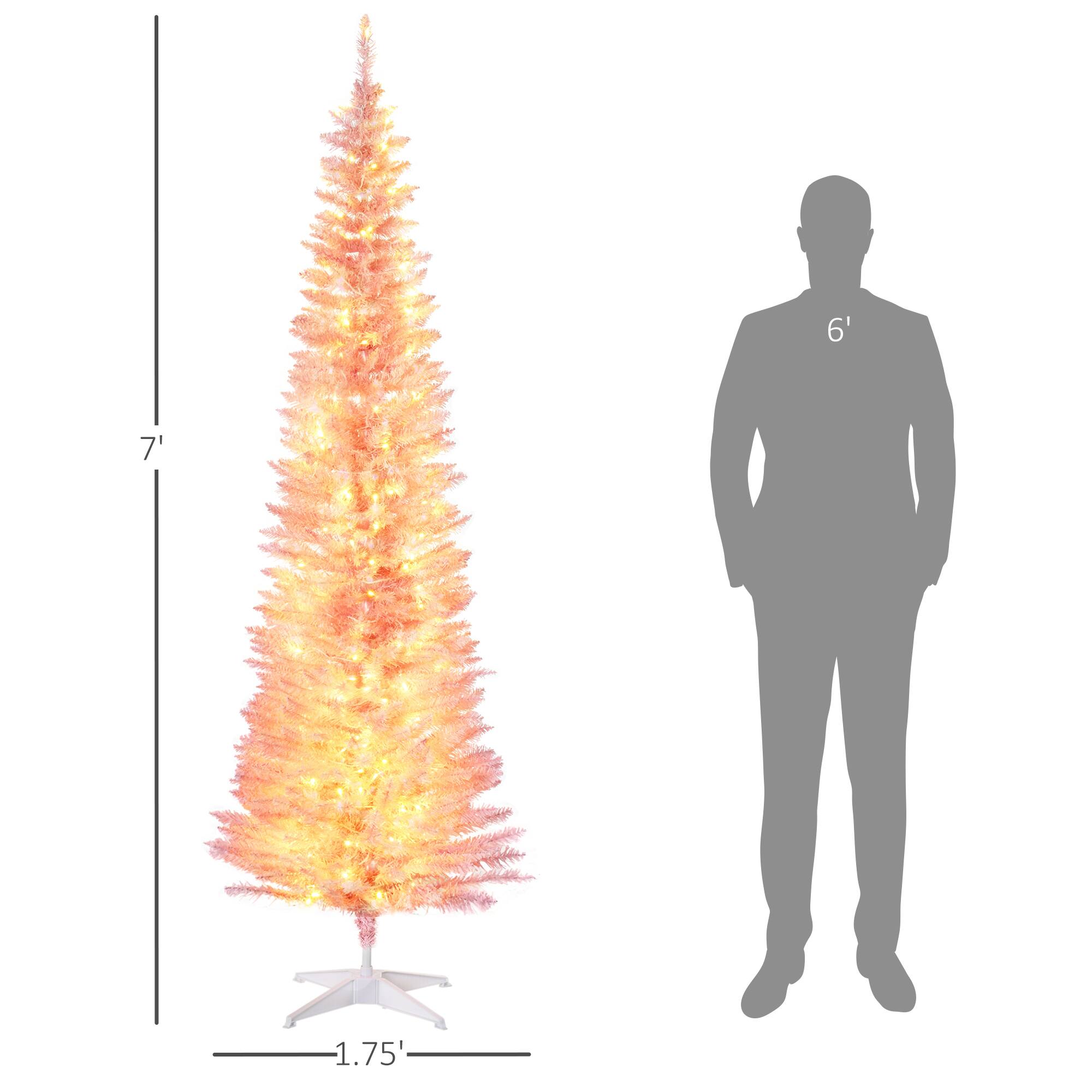 Alt View 2. Homcom - Pre-Lit Slim Noble Fir Artificial Christmas Tree, 200 Warm White LEDs, 499 Tips - pink.