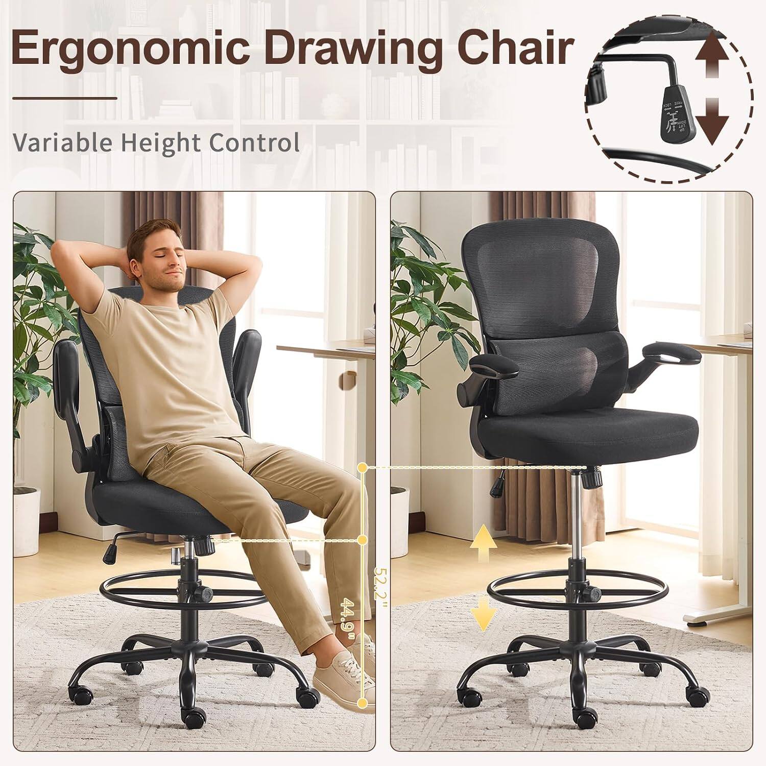 Ergonomic Drawing Chair

Variable Height Control

44.9"  
52.2"