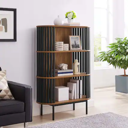 Front. Modway - Fortitude Three Tier Display Cabinet by Modway - Walnut Black.