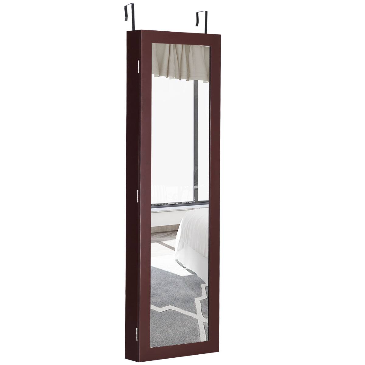 Alt View 19. Costway - Wall Door Mounted Mirrored Jewelry Cabinet Storage Organizer-Brown - Brown.