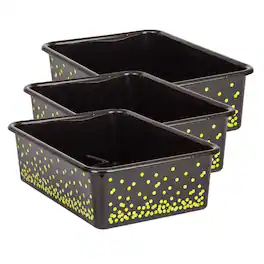 Teacher Created Resources - Black Confetti Large Plastic Storage Bin, Pack of 3