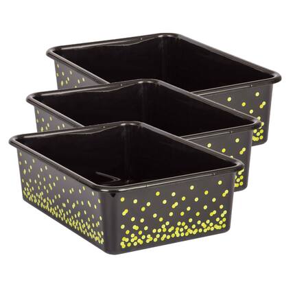 Front. Teacher Created Resources - Teacher Created Resources Black Confetti Large Plastic Storage Bin, Pack of 3.