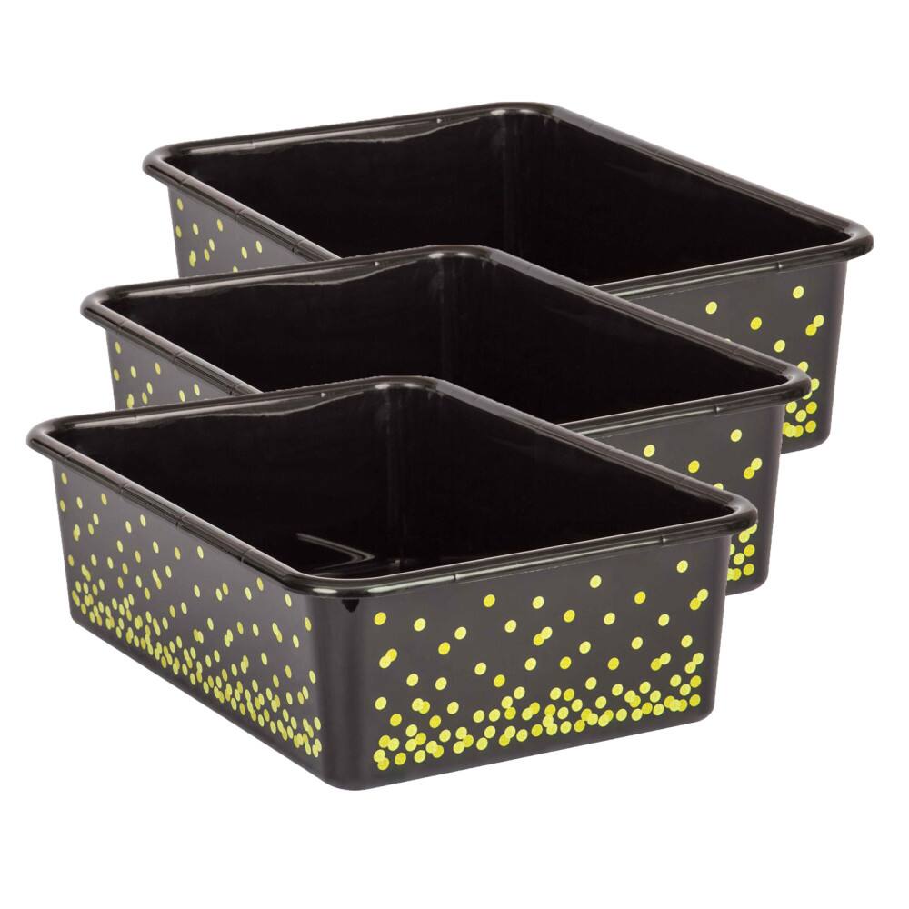 Front. Teacher Created Resources - Teacher Created Resources Black Confetti Large Plastic Storage Bin, Pack of 3.