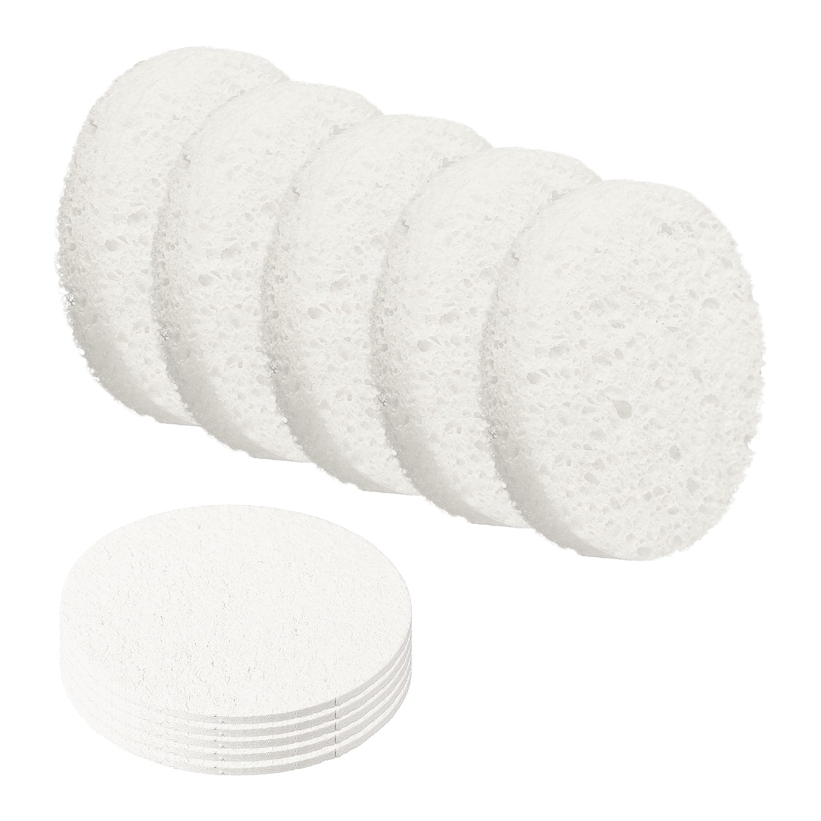 Unique Bargains - 10pcs Cellulose Round Sponges Non-Scratch Compressed Scrubber for Kitchen Bathroom Household Cookware & Cleaning DIY - White