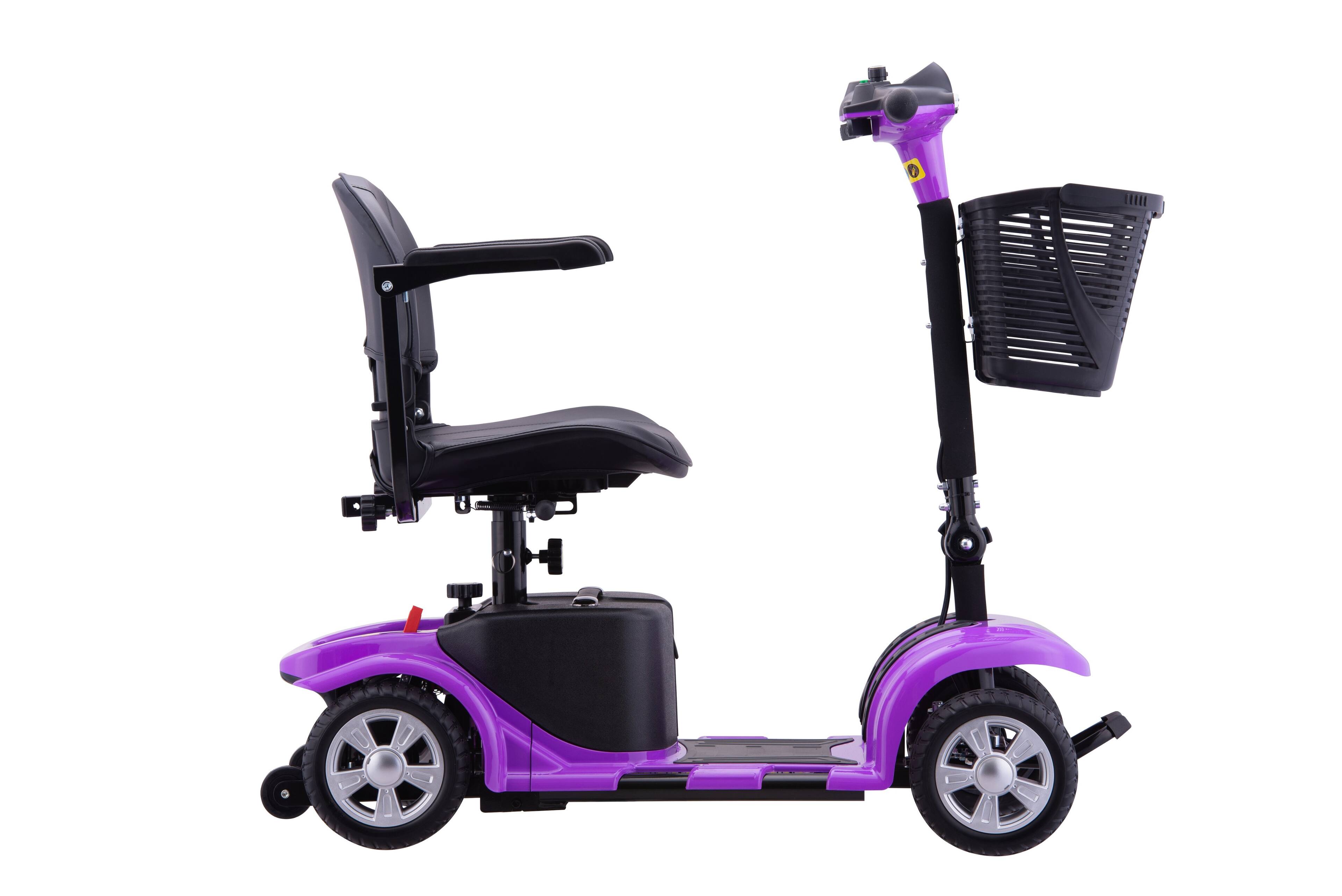Angle. Hover Heart - Foldable Electric Scooter for Seniors, with LED Headlights, Storage Basket & Rechargeable Battery,10 Mile Long Range - purple.