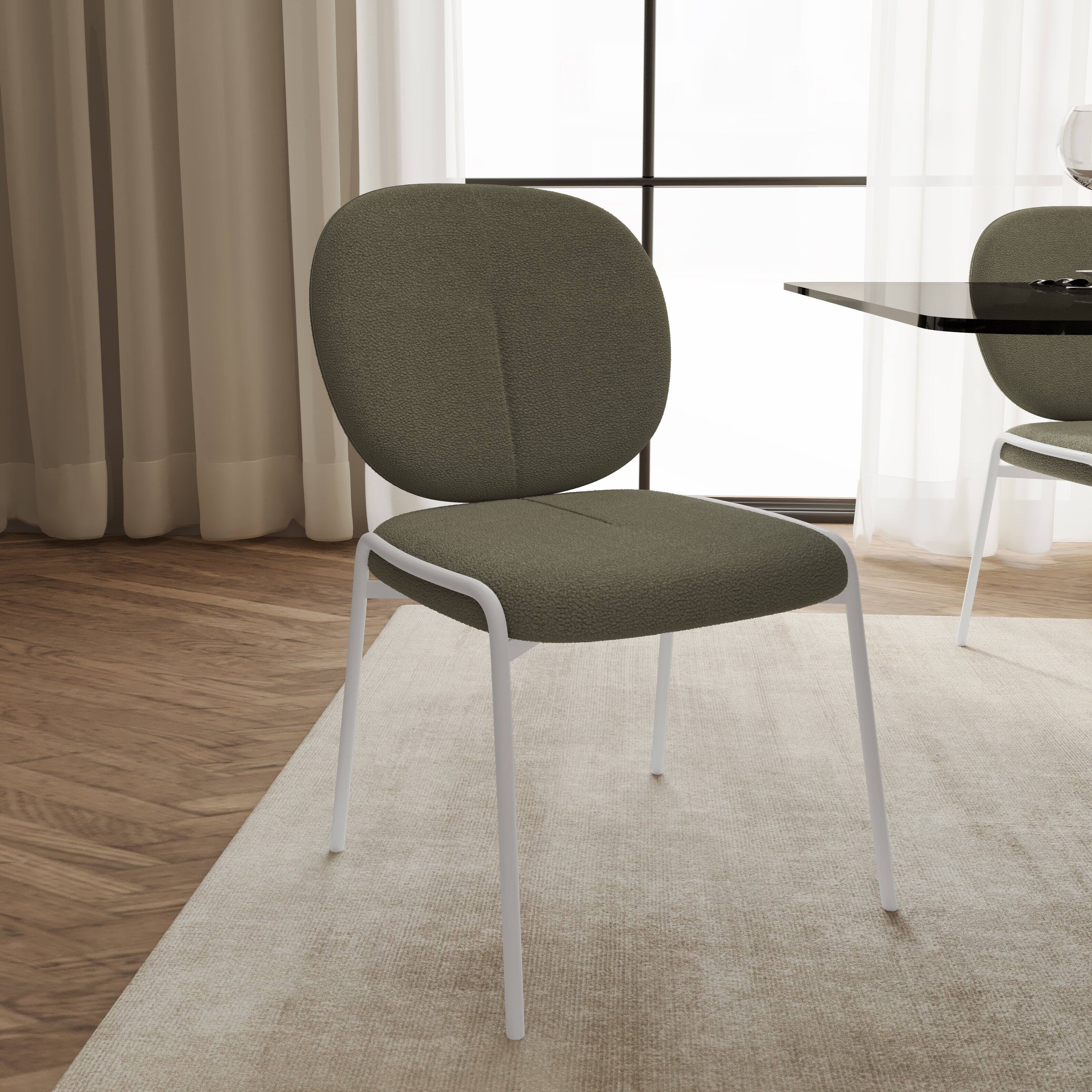 Angle. LeisureMod - Celestial 2-PCS Modern Boucle Dining Chair, Padded Sponge Cushion Kitchen Side Chair with Scratch-Resistant Floor Glides - Green.