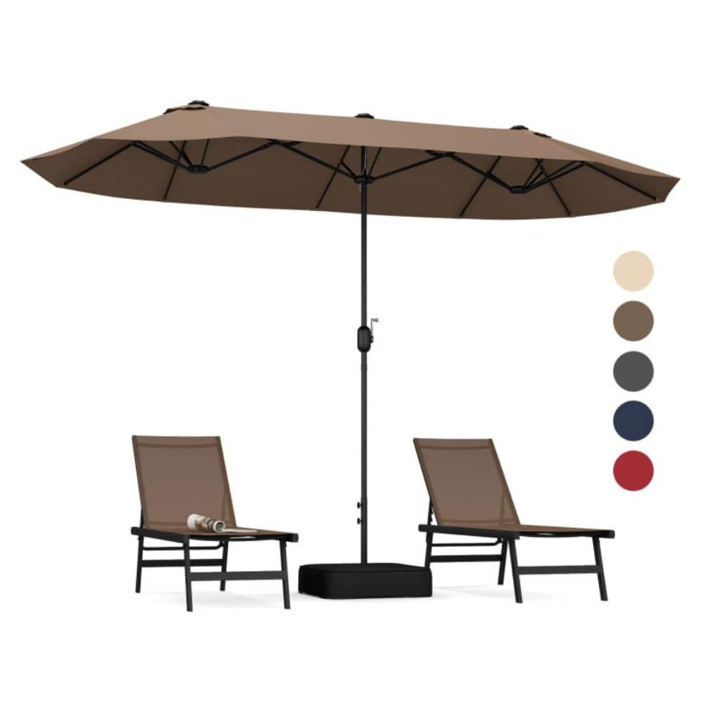 Mondawe - 13 Feet Double-Sided Patio Twin Table Umbrella with Crank Handle - Tan